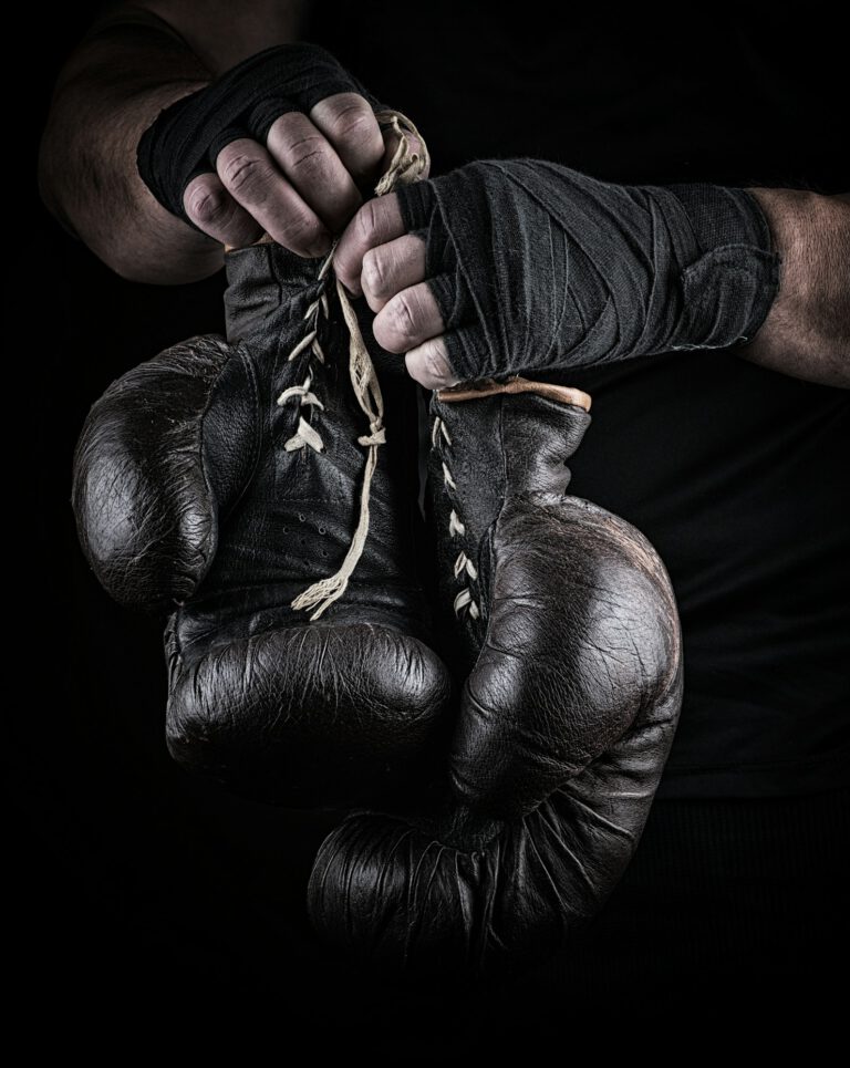 Old brown leather boxing gloves